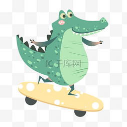 绿色铅笔插画图片_斯堪的纳维亚风格动物鳄鱼黄色滑