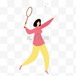 羽毛球运动黄色长裤短发阿姨