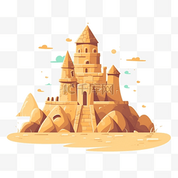 卡通城堡图片_夏季扁平卡通风女生大型沙滩城堡