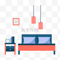 矢量简单沙发素材图片_商务卧室床扁平插画