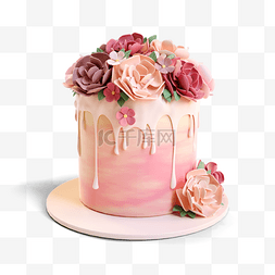 食物蛋糕图片_粉色立体花朵蛋糕