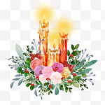 圣诞水彩蜡烛花卉氛围装饰