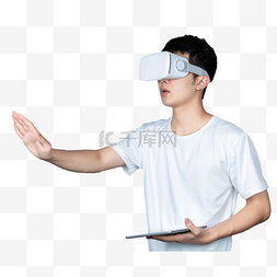 虚拟现实游戏图片_年轻男性VR眼镜科技手拿平板