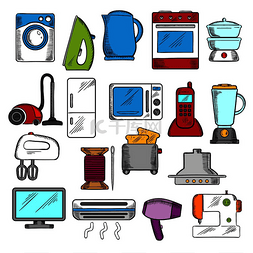 花茶壶电水壶图片_电器图标设置有微波炉和吸尘器、
