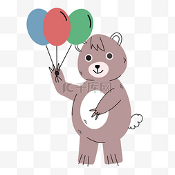 气球涂鸦图片_拿着气球的棕熊抽象线条动物涂鸦