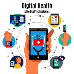 红色电话图标矢量图片_数字医疗保健解决方案与电子设备