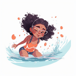 夏天海边玩水玩耍小女生