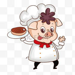 卡通带帽厨师图片_厨师小猪卡通风格可爱粉红色