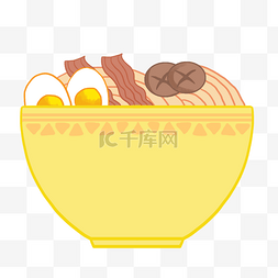 拉面手绘图片_黄色碗里装满食物日本食物拉面