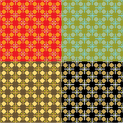七十年代风格无缝壁纸的四种颜色