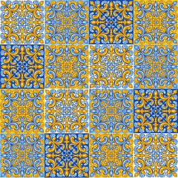 复古花砖图片_葡萄牙天青瓷砖图案地中海传统装