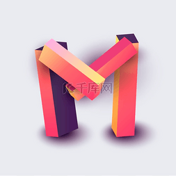字母 M. 具有方形形状的抽象彩色