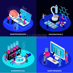 矢量纳米技术素材图片_纳米技术等距设计概念与创新粒子