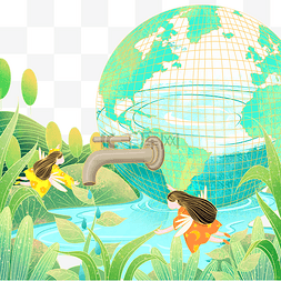环境治理墙绘图片_碳环保节约用水绿色地球爱护环境