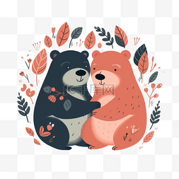 卡通手绘情侣小动物小熊
