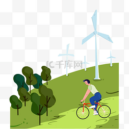 低碳绿色出行图片_小男孩骑单车低碳出行