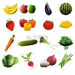 水果和蔬菜图标的矢量图解