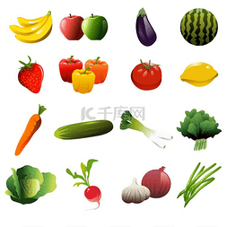 蔬菜画图片_水果和蔬菜图标的矢量图解