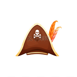 交叉腿骨的图形图片_带海盗旗的海盗三角帽棕色帽子，