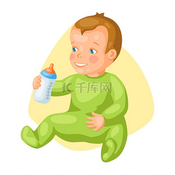 牛奶小插图图片_可爱的小婴儿与瓶牛奶的插图。