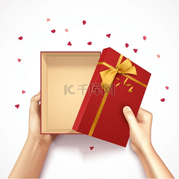 礼物盒的包装形状图片_五彩纸屑礼盒组成手持礼盒俯视图