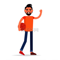独臂篮球员图片_微笑的男人与篮球打招呼平面设计