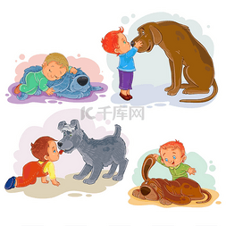 狗和小男孩图片_剪贴画插图的小男孩和他们的狗