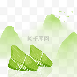淡绿色古代人图片_淡绿色水彩山脉端午水墨粽子边框