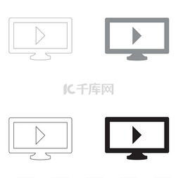 网络视频媒体图标图片_Tv with Mark playing video 黑色和灰色颜