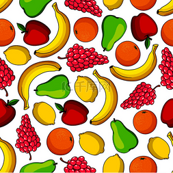 葡萄苹果和香蕉图片_热带水果无缝图案，白色背景上有