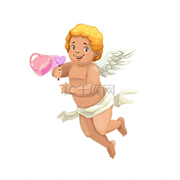 小天使人物图片_丘比特吹着肥皂泡的心矢量情人节