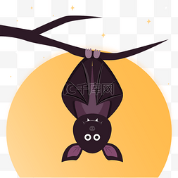 万圣枯树图片_万圣节主题卡通蝙蝠