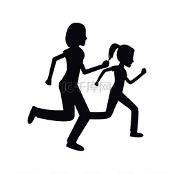 母亲和女儿一起慢跑矢量插图黑色