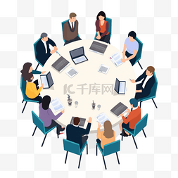 会议折叠椅图片_卡通手绘商务团队会议