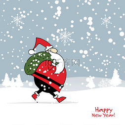 新年活动背景海报图片_圣诞老人在冬季森林。圣诞贺卡
