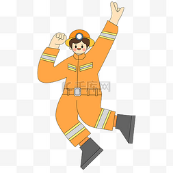 消防人员卡通人物图片_描边插画劳动节消防人物