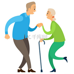 老人和女人跳舞，微笑的老年夫妇