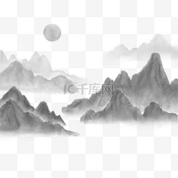 中国山水水彩图片_山水水墨画高山渲染