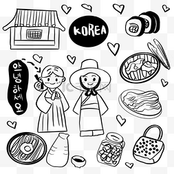 卡通韩服图片_可爱黑白韩国旅行涂鸦