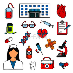 血药瓶图片_医生和药瓶、注射器和人类心脏、