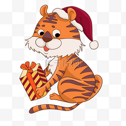 新年圣诞节可爱卡通橘色老虎