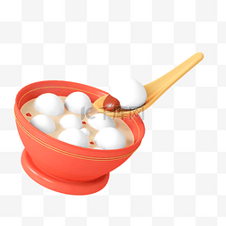 勺子盛起的汤圆图片_红色C4D立体新年元宵节汤圆