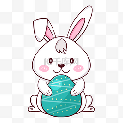抱着绿色彩蛋的复活节卡通可爱兔