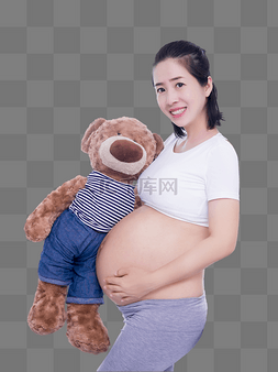三胎图片_孕妇怀抱抱抱熊