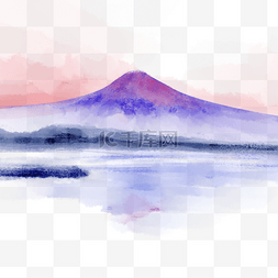 风景富士山图片_水彩日本富士山