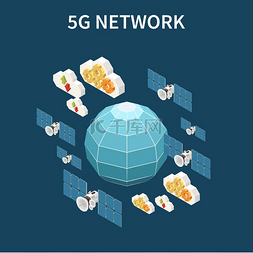 蓝色背景的图图片_5g 互联网网络等距组合与蓝色背景