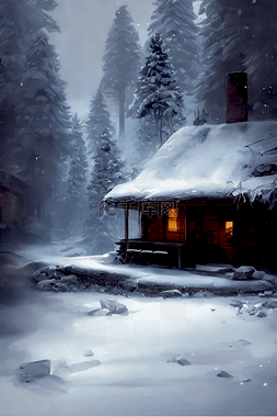 大雪景色图片_大雪中的小屋