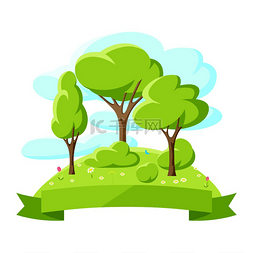 春季为图片_以风格化的树木为春季或夏季背景