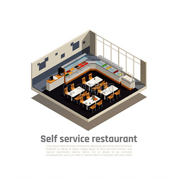 快餐店图片_自助餐厅等距构图呈现舒适快餐店