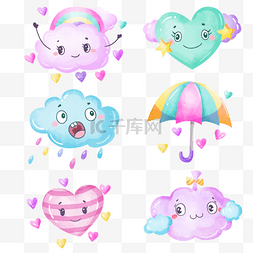 彩色水滴矢量图图片_可爱雨天水滴云朵